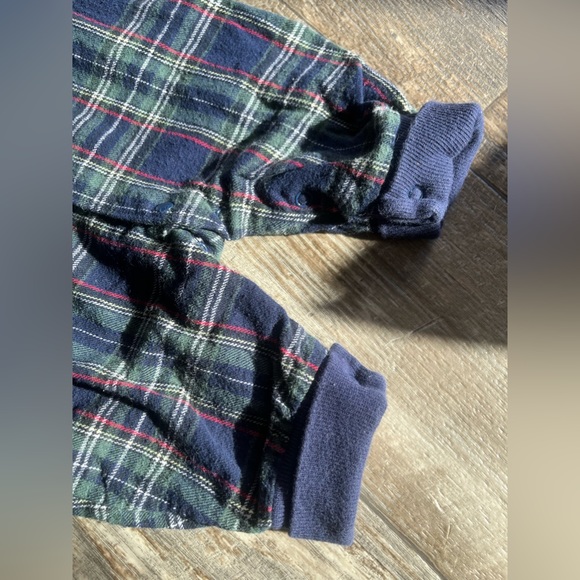 Vintage 90s Baby Navy plaid flannel one piece bodysuit w/ collar by Little Me - Picture 6 of 11